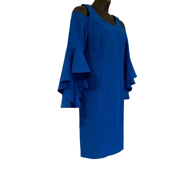 Midnight Velvet Blue Cold Shoulder Bell Sleeve Dress - Picture 4 of 16